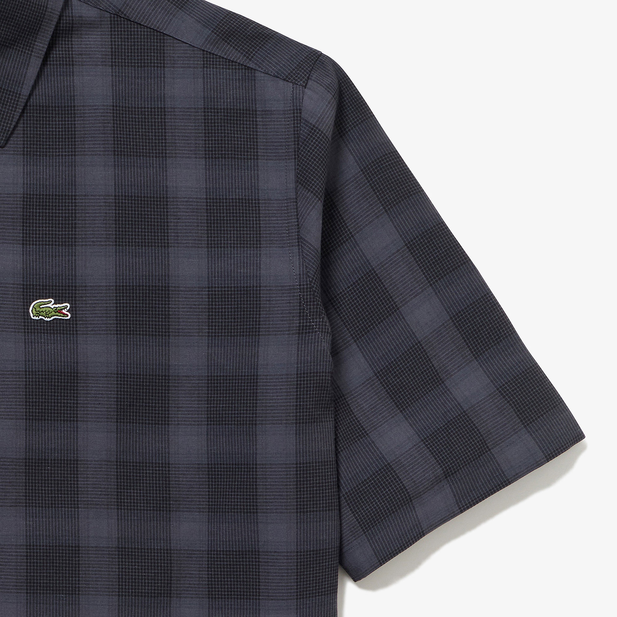 リネンブレンドオープンカラーオンブレチェックシャツ