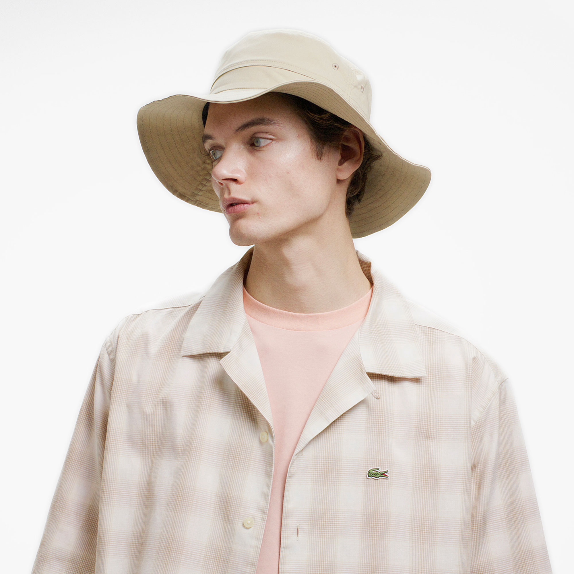 リネンブレンドオープンカラーオンブレチェックシャツ