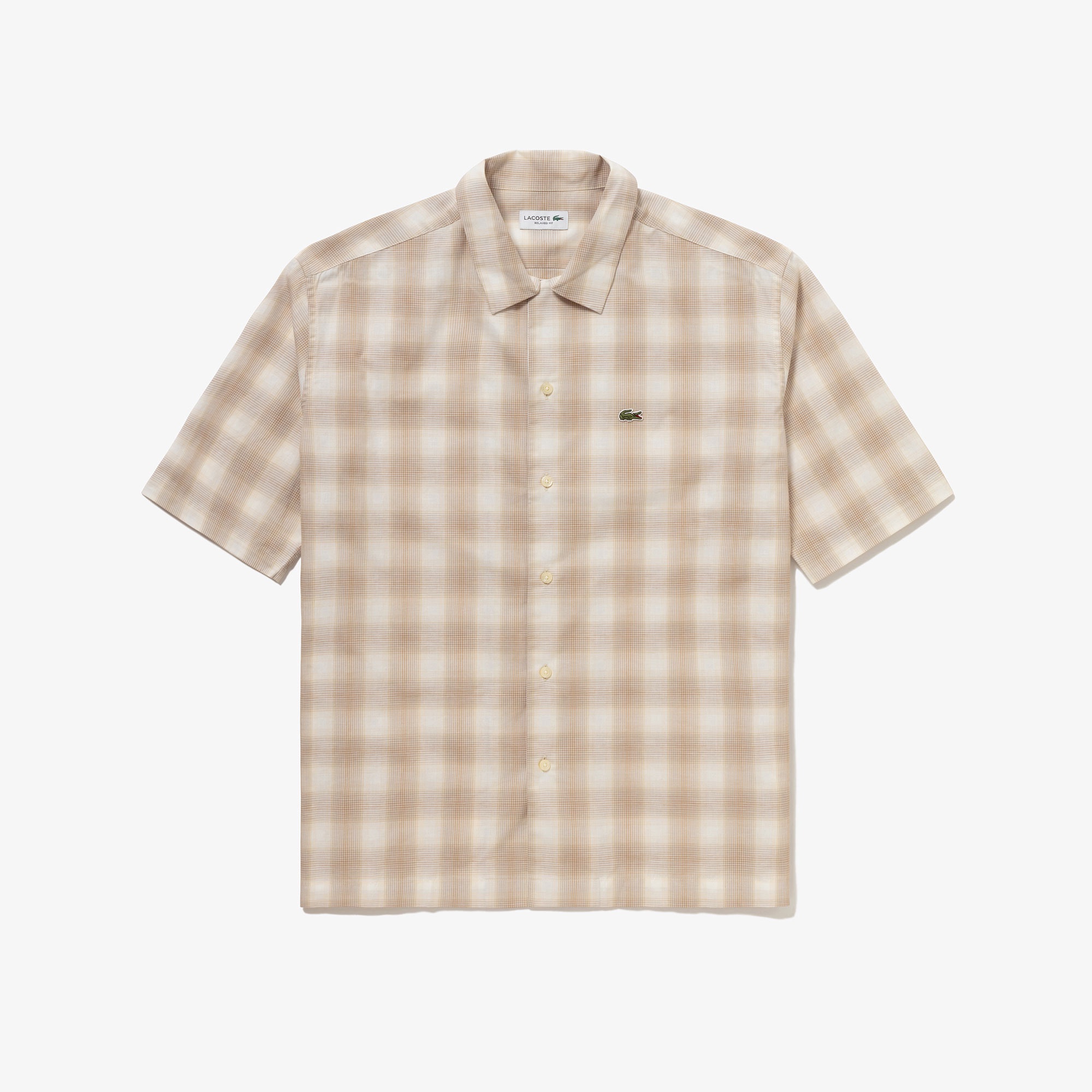 リネンブレンドオープンカラーオンブレチェックシャツ