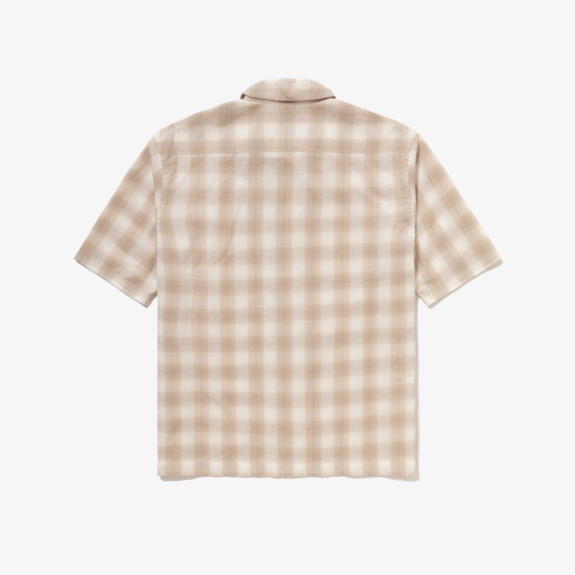 リネンブレンドオープンカラーオンブレチェックシャツ