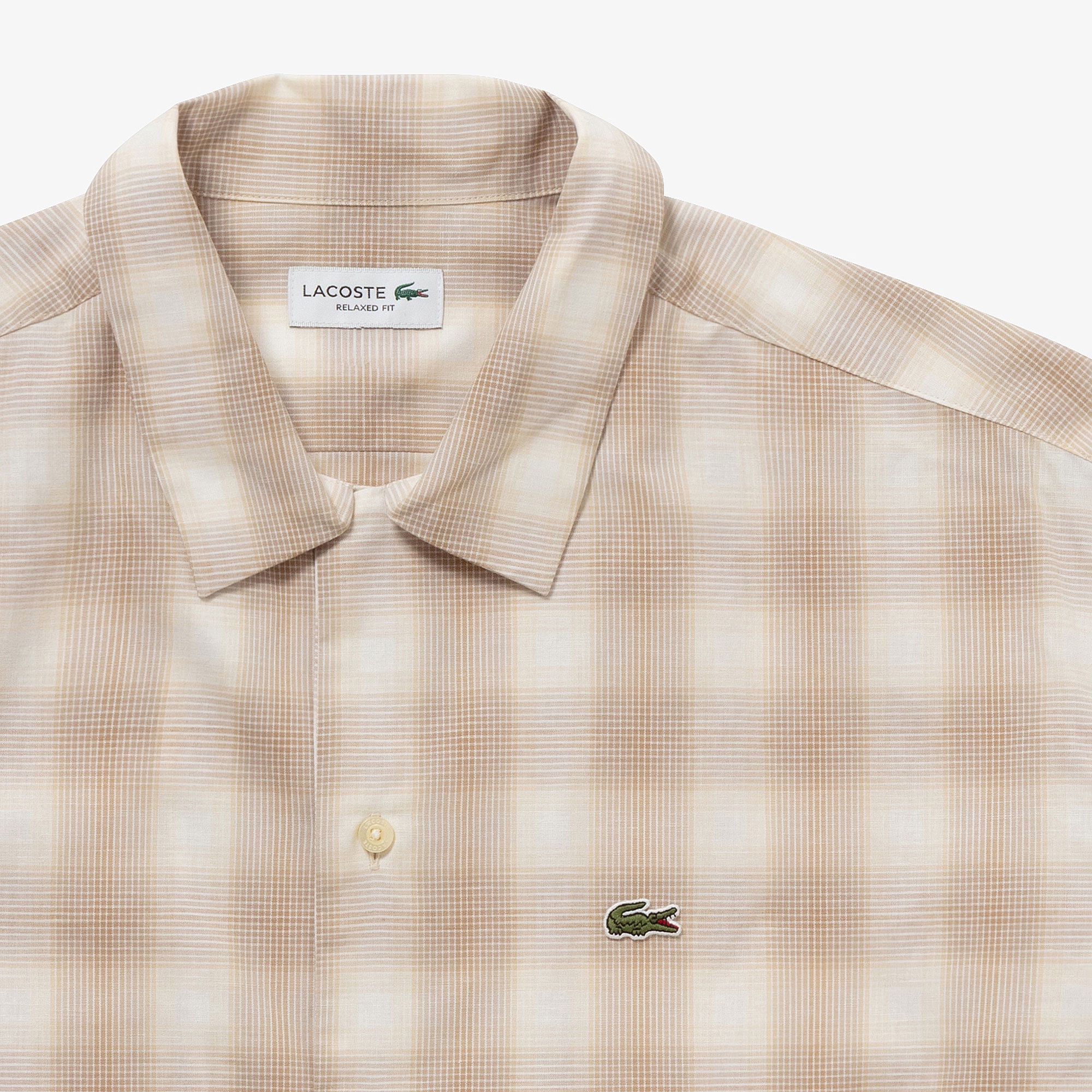 リネンブレンドオープンカラーオンブレチェックシャツ