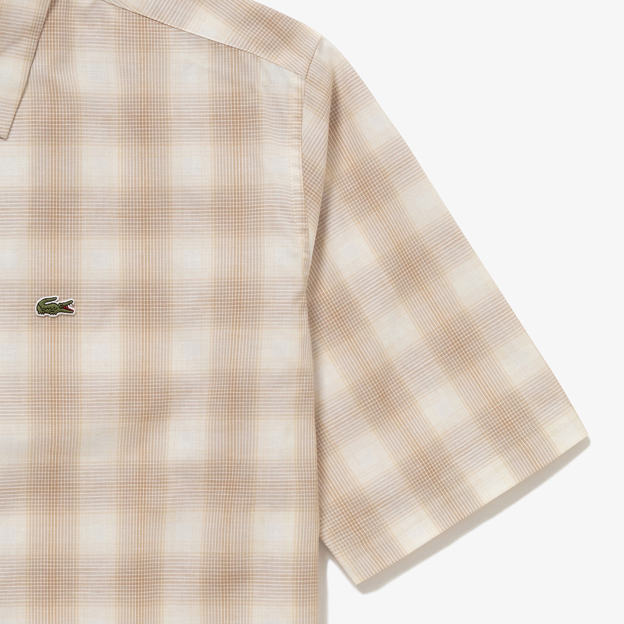 リネンブレンドオープンカラーオンブレチェックシャツ