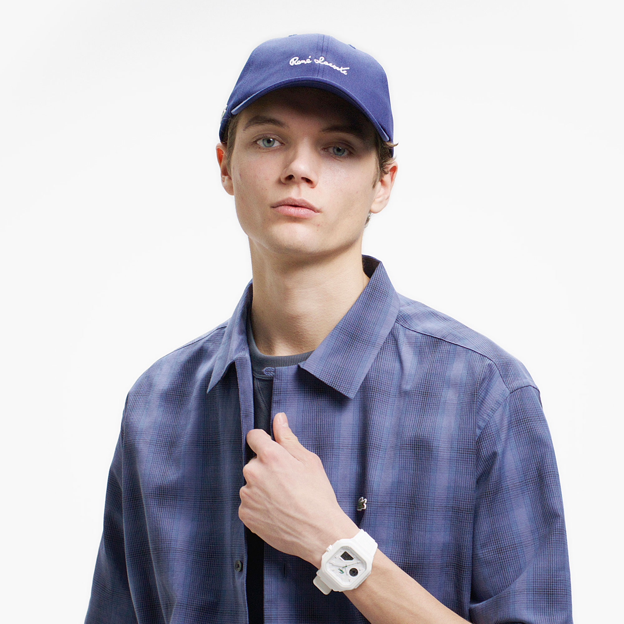 リネンブレンドオープンカラーオンブレチェックシャツ