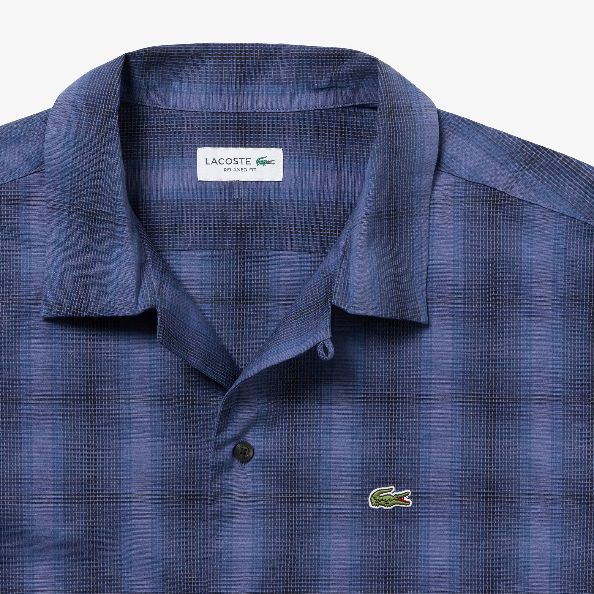 リネンブレンドオープンカラーオンブレチェックシャツ