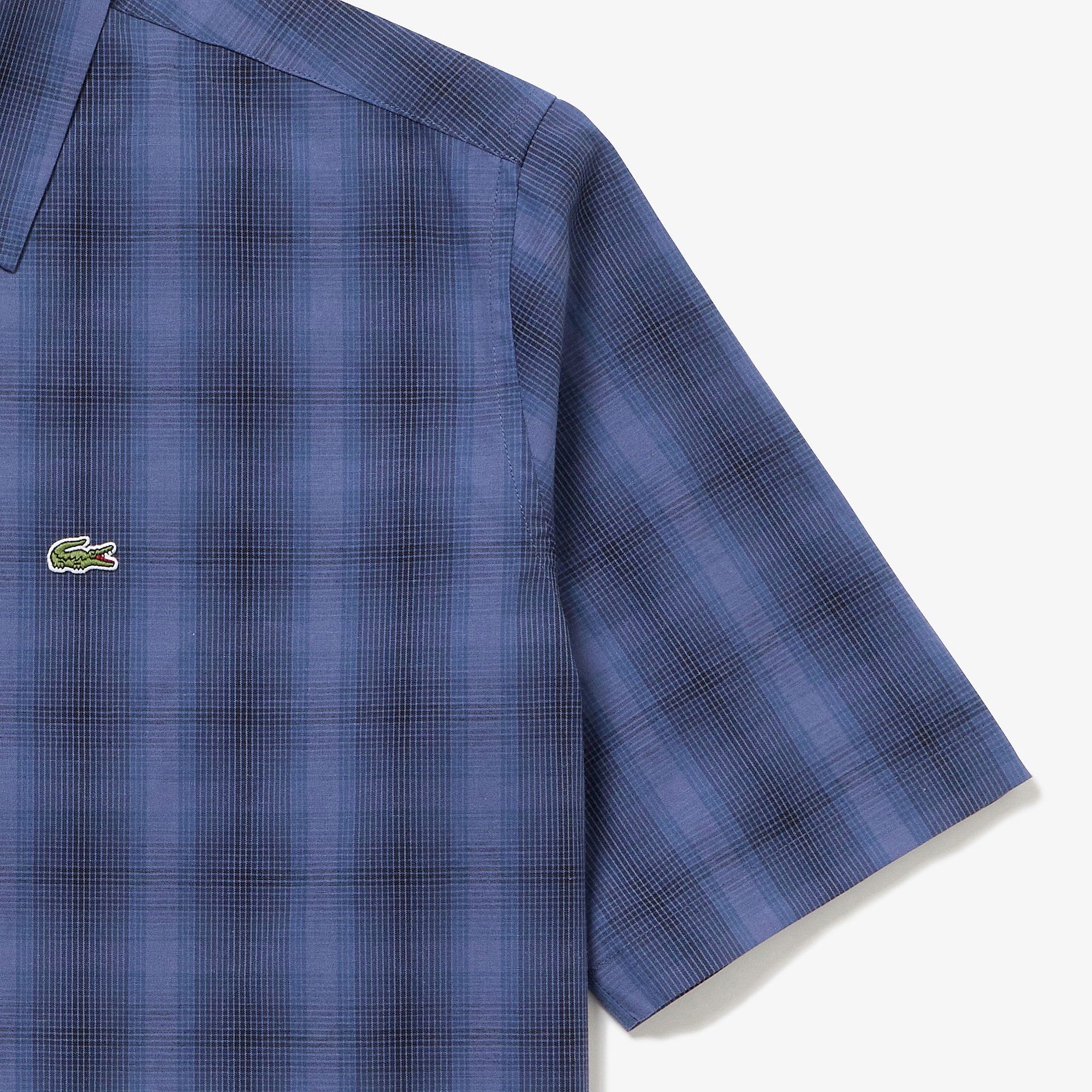 リネンブレンドオープンカラーオンブレチェックシャツ