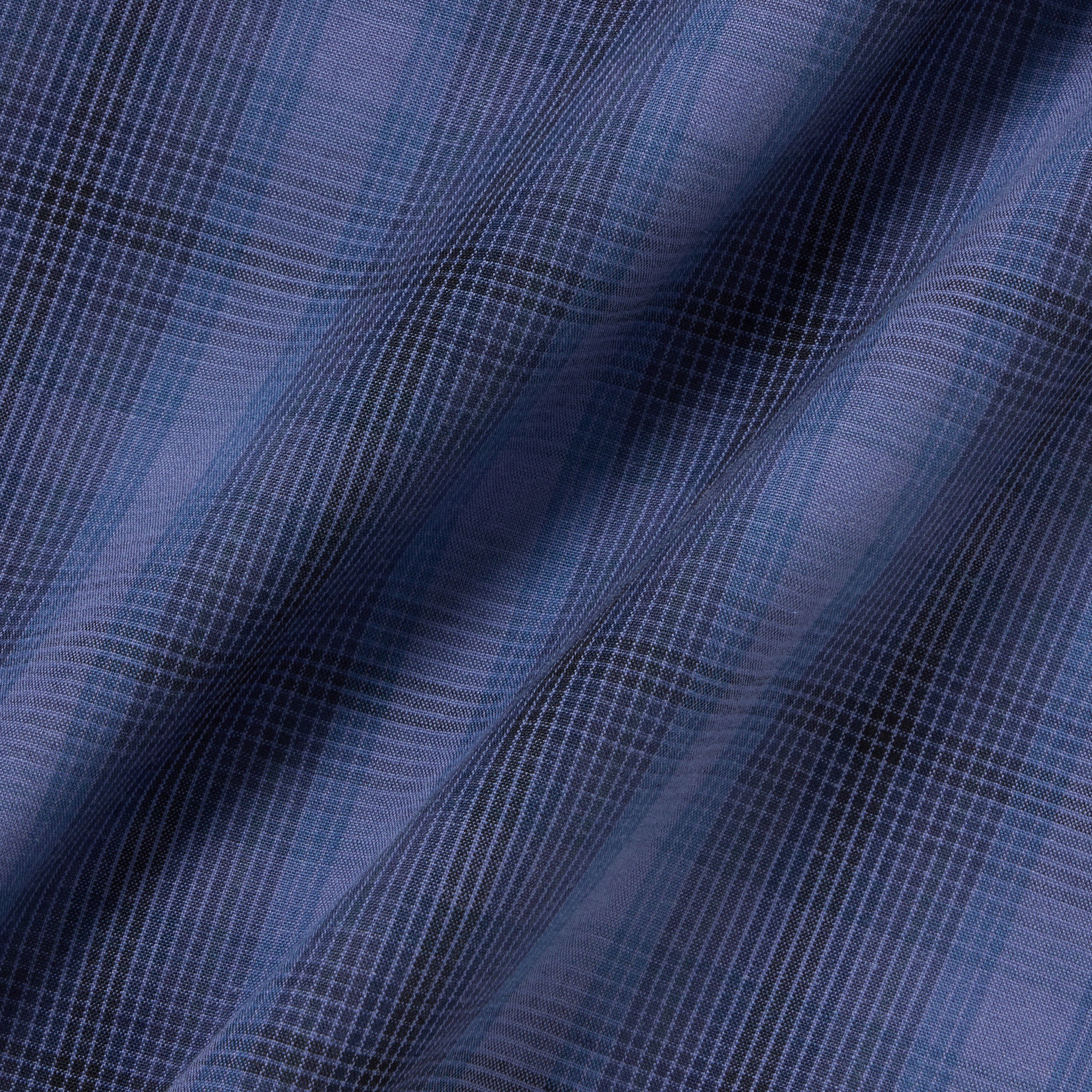 リネンブレンドオープンカラーオンブレチェックシャツ