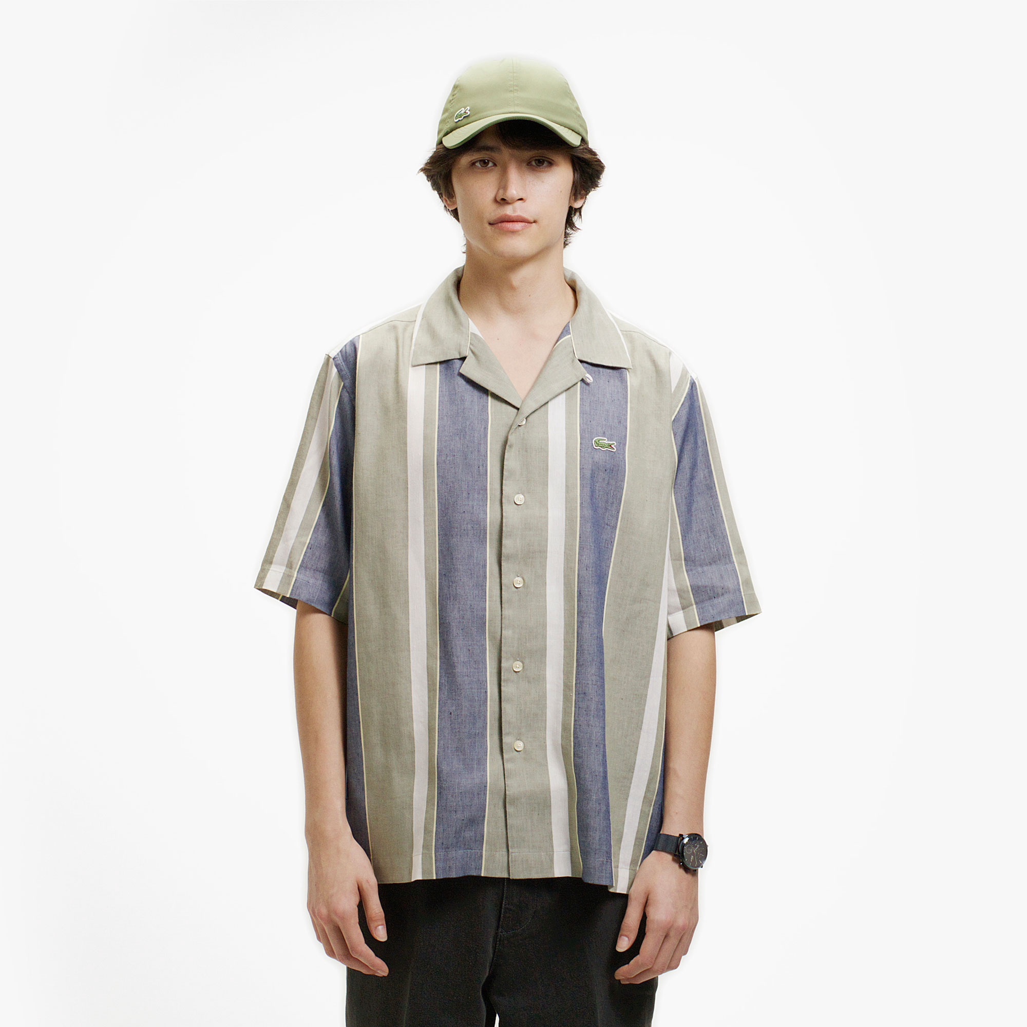 リネンブレンドオープンカラーシャツ