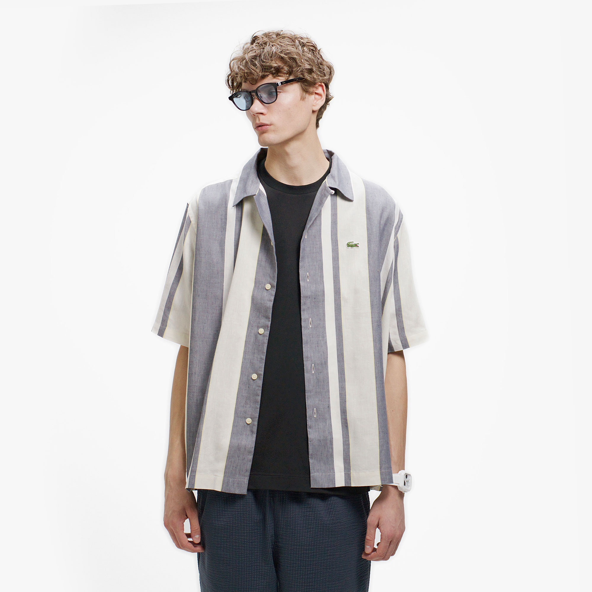 リネンブレンドオープンカラーシャツ