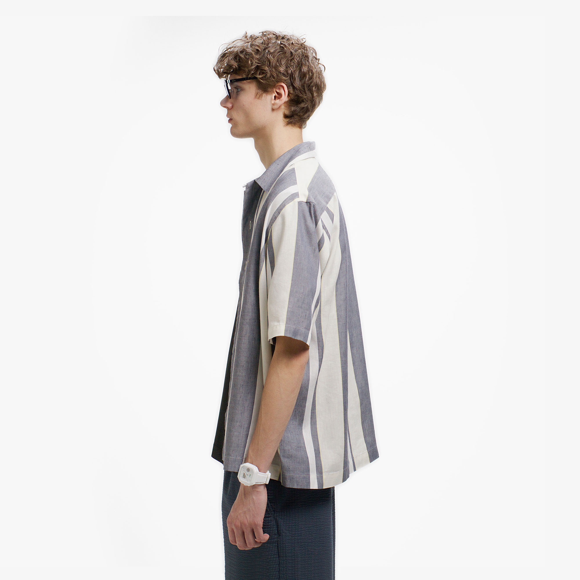 リネンブレンドオープンカラーシャツ