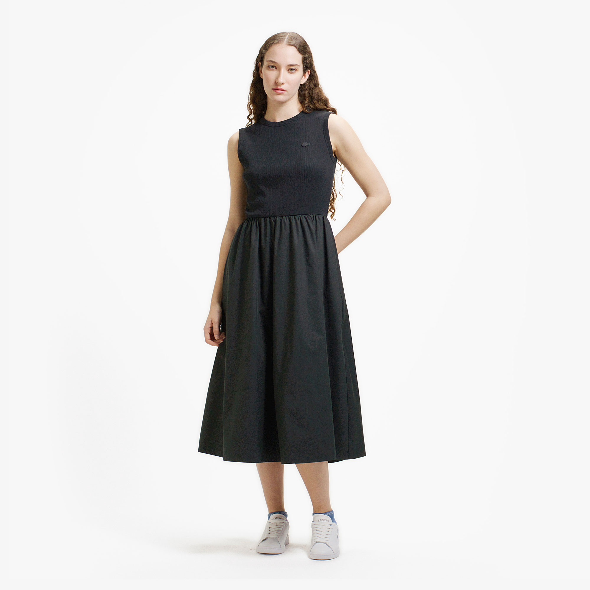 異素材コンビノースリーブドレス