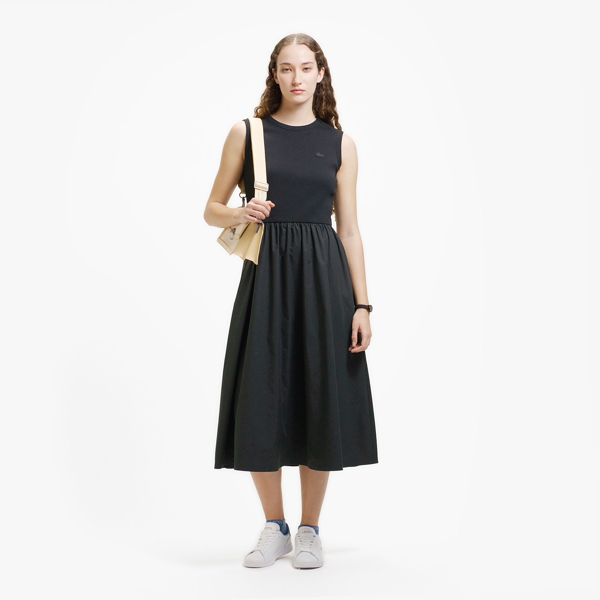 異素材コンビノースリーブドレス