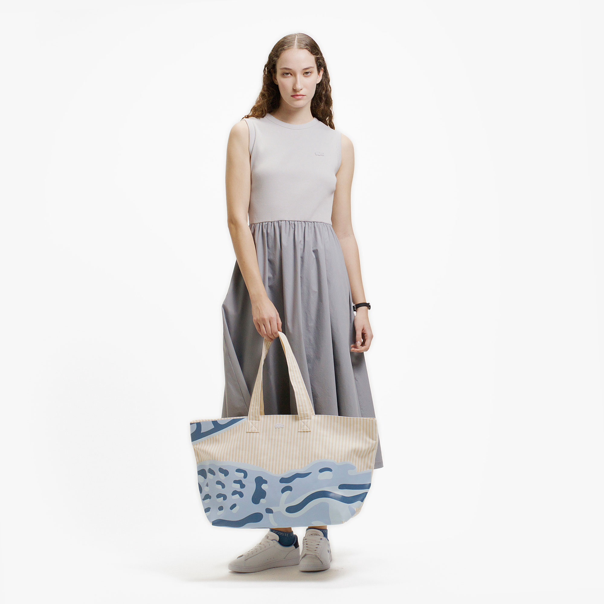 異素材コンビノースリーブドレス