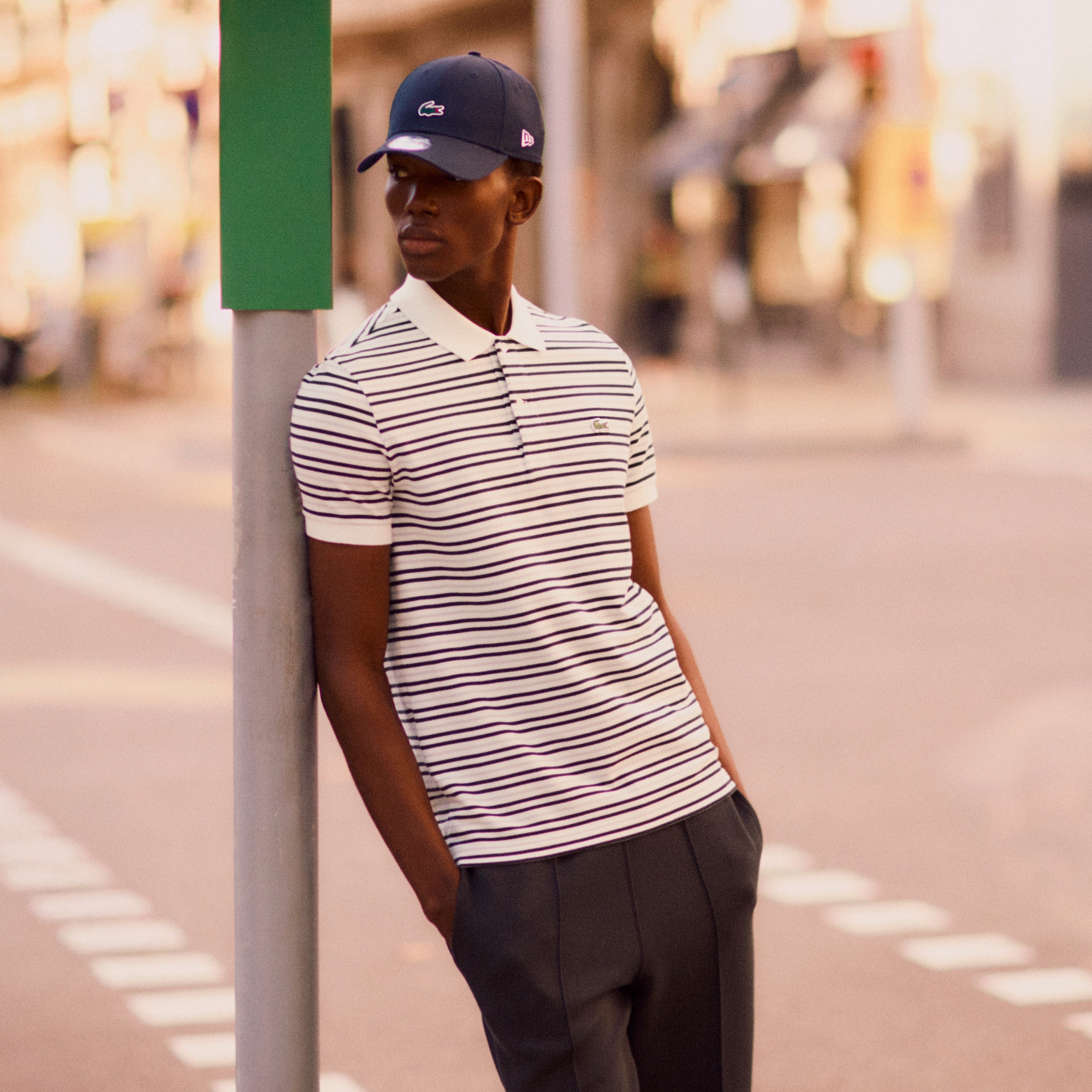 マルチボーダー鹿の子地ポロシャツ