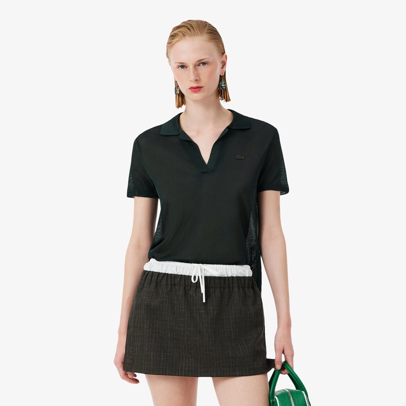 Lacoste ポロシャツとスカートセット M SS26 Fashion Show』 スリムフィットサテン鹿の子ポロシャツ AF2609