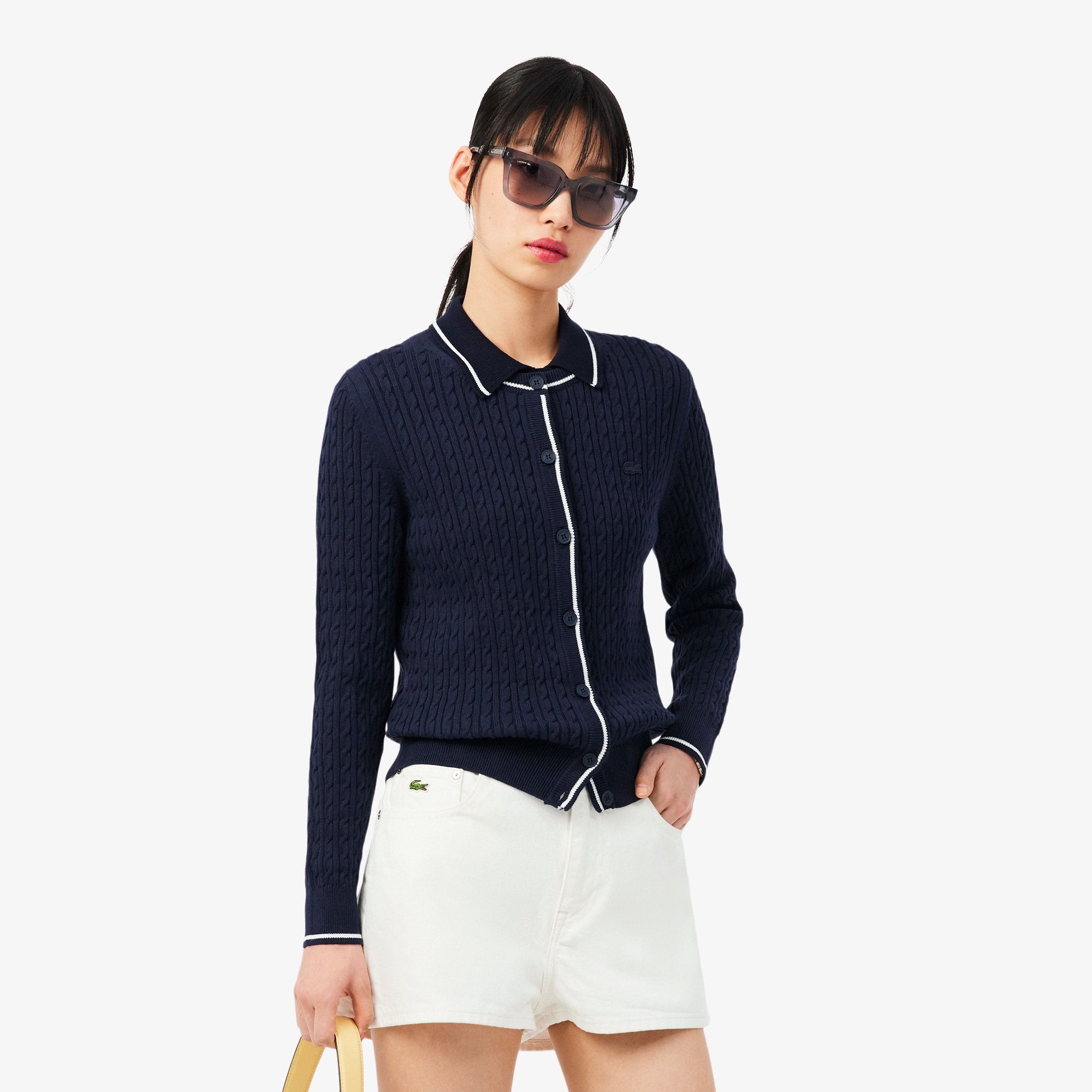 ライン入りケーブルニットカーディガン