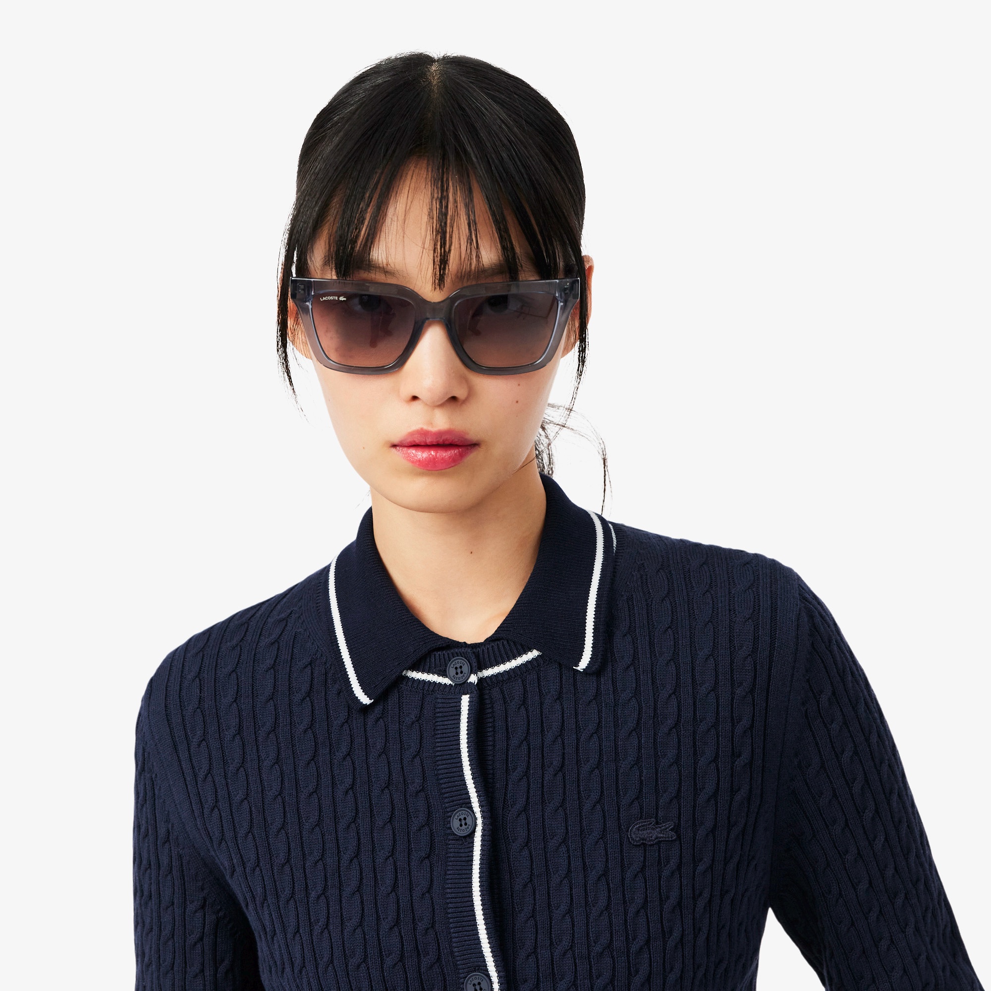 ライン入りケーブルニットカーディガン