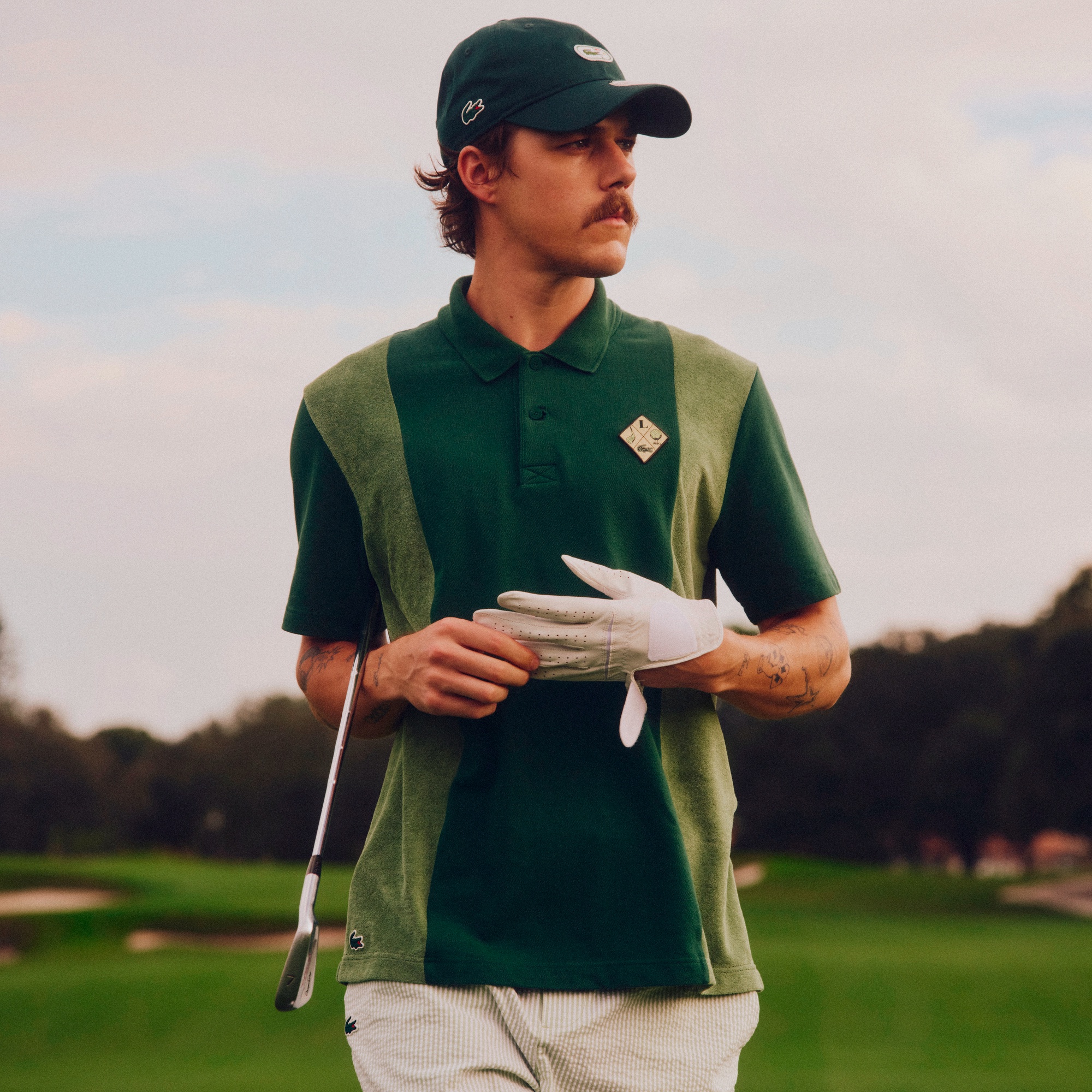 サイドパネルパイル地切り替えゴルフポロシャツ