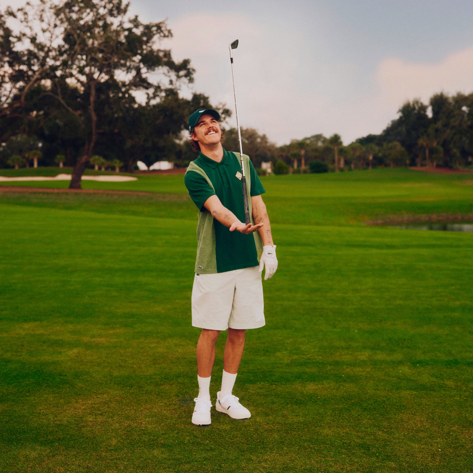 サイドパネルパイル地切り替えゴルフポロシャツ