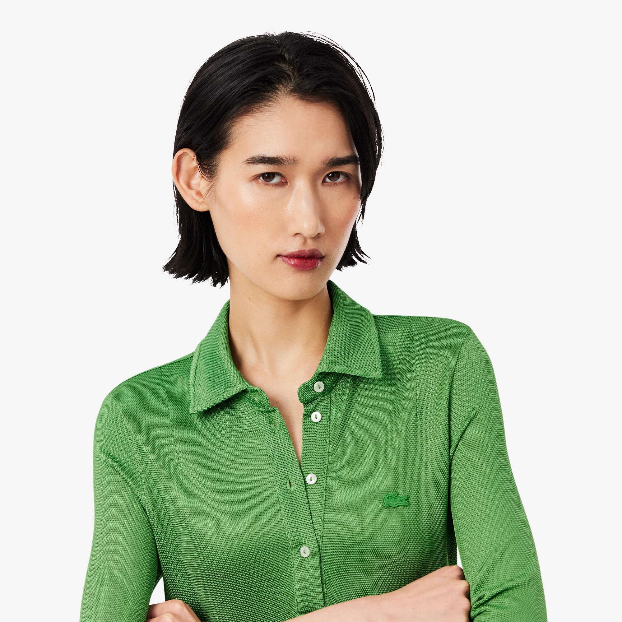 サテンタッチ鹿の子地ポロドレス