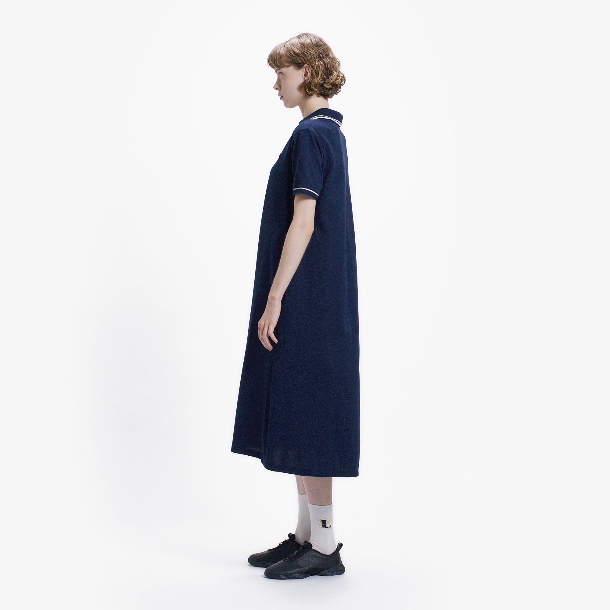 ラインリブスキッパーネック鹿の子ポロドレス