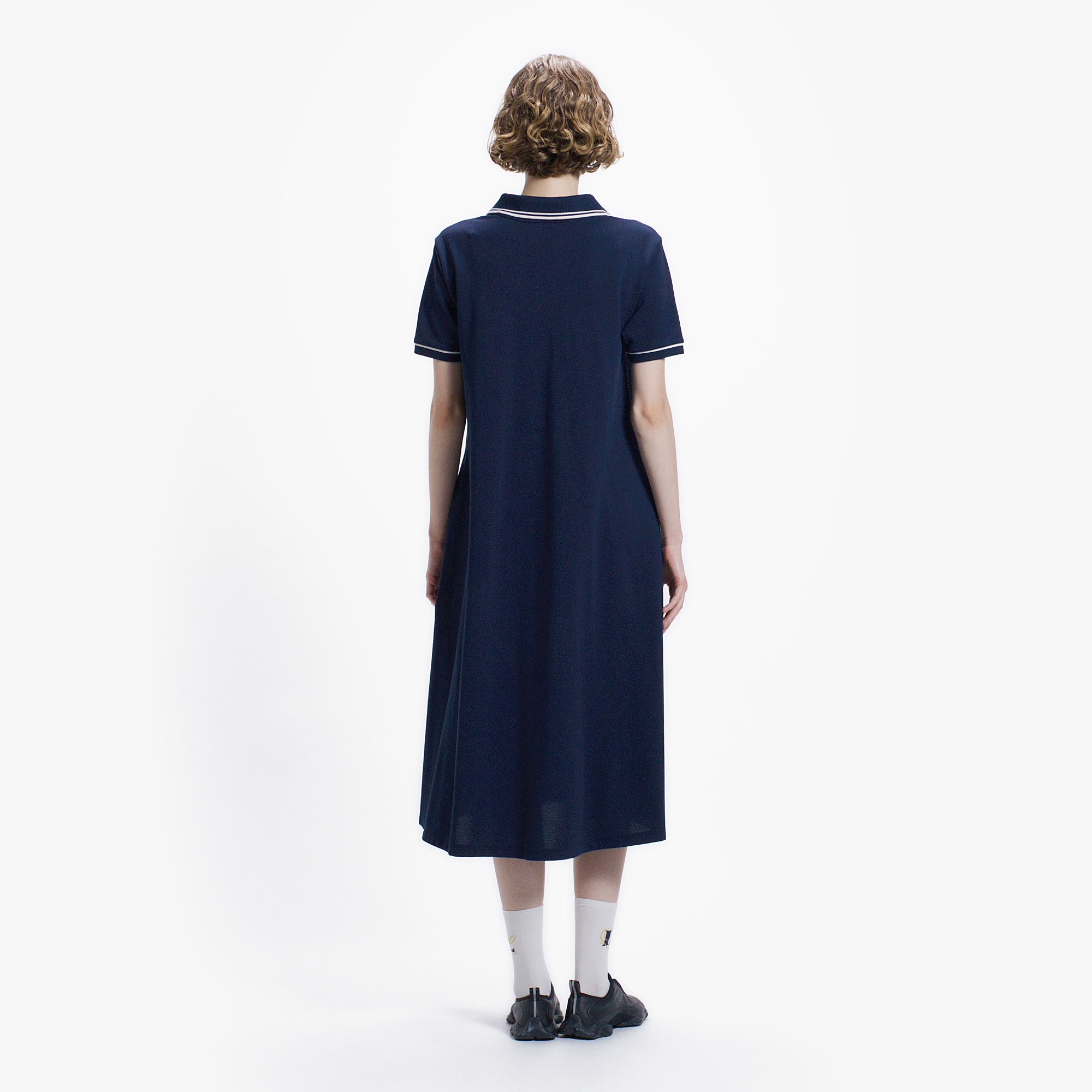 ラインリブスキッパーネック鹿の子ポロドレス