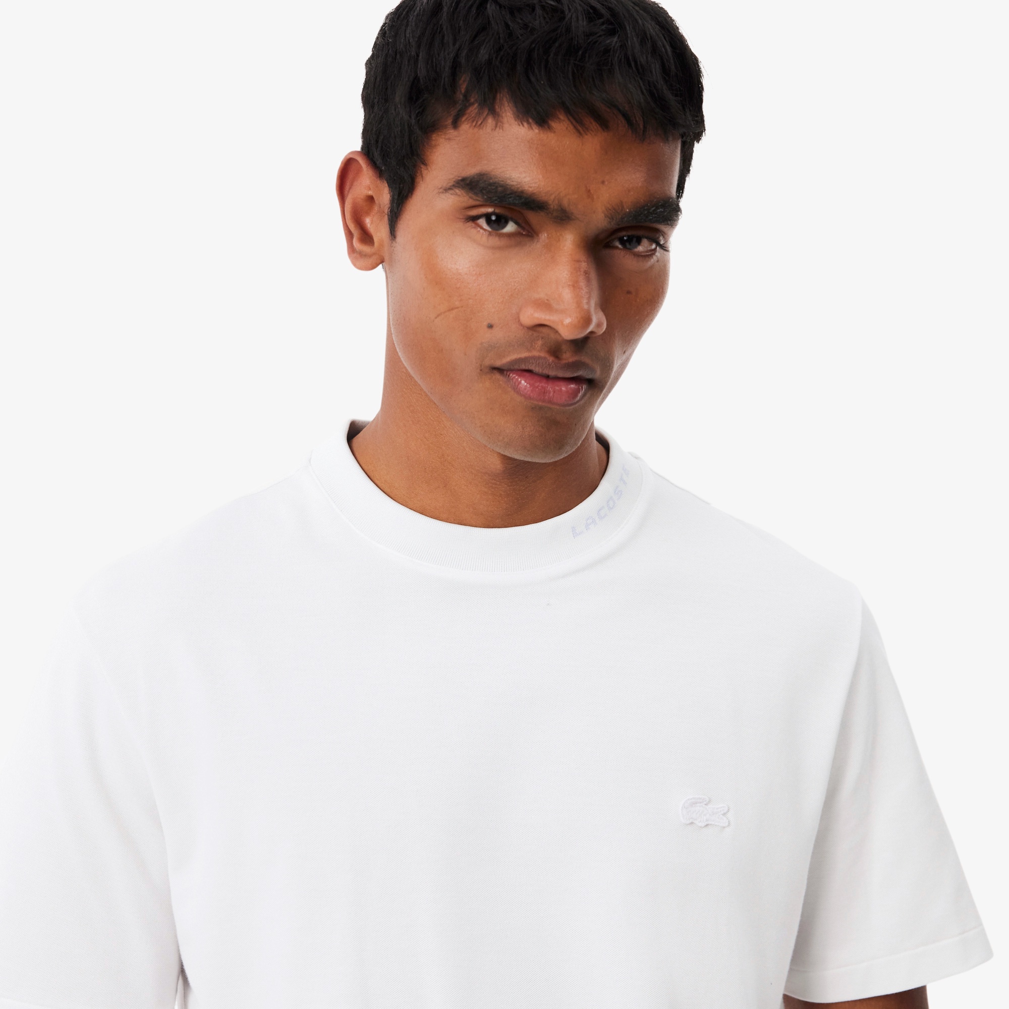 ジャカードブランドネームネック鹿の子Tシャツ