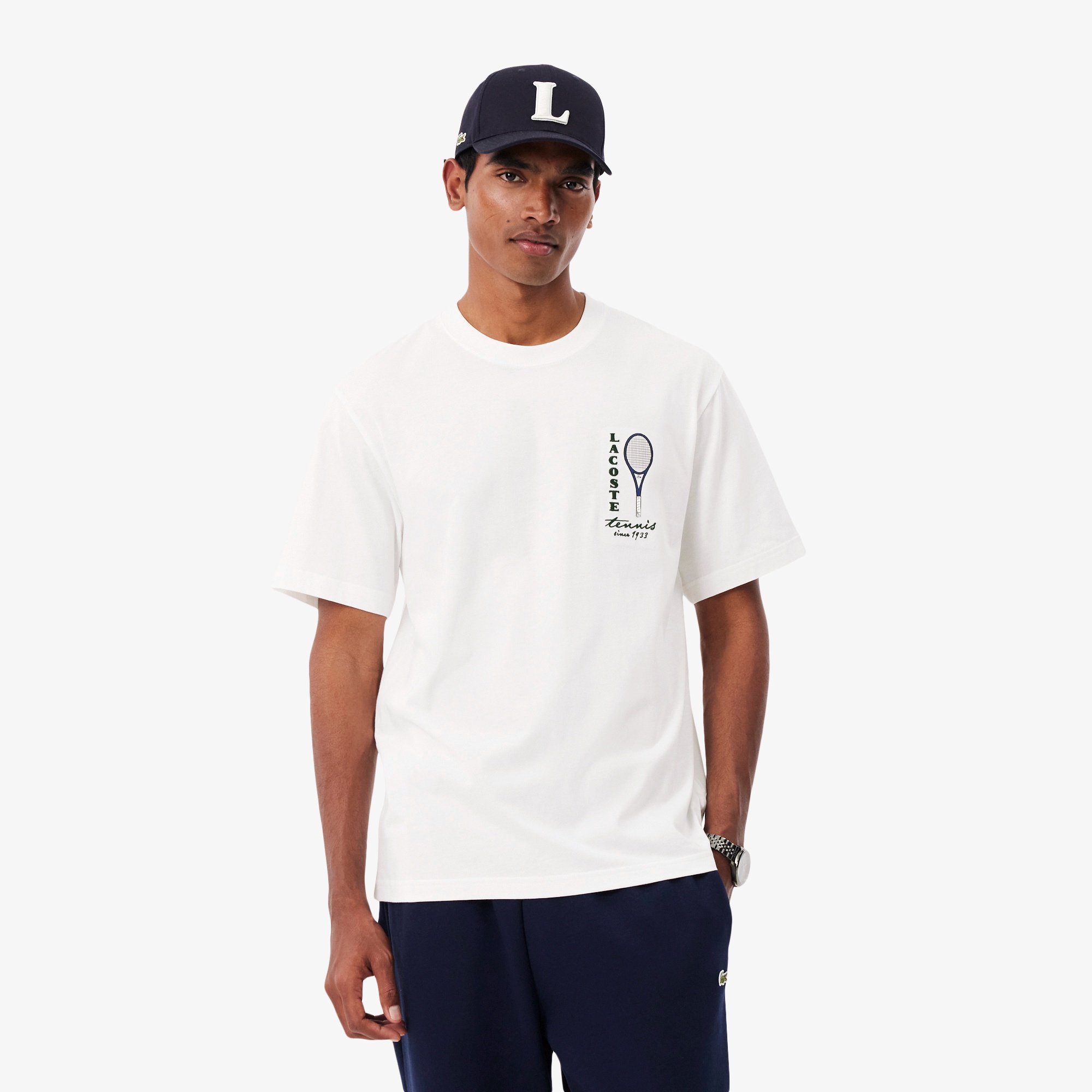 テニスグラフィックステッチ&プリントTシャツ