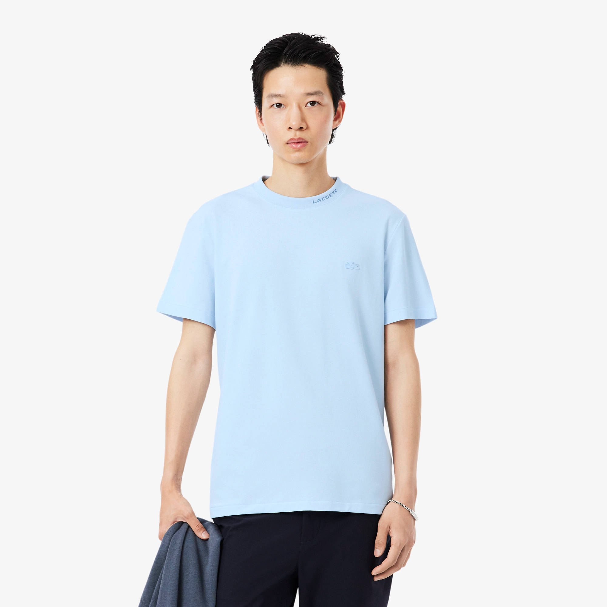 ジャカードブランドネームネック鹿の子Tシャツ