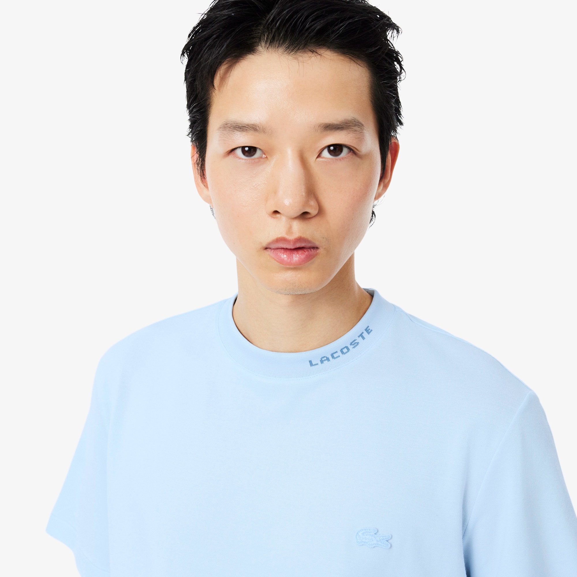 ジャカードブランドネームネック鹿の子Tシャツ