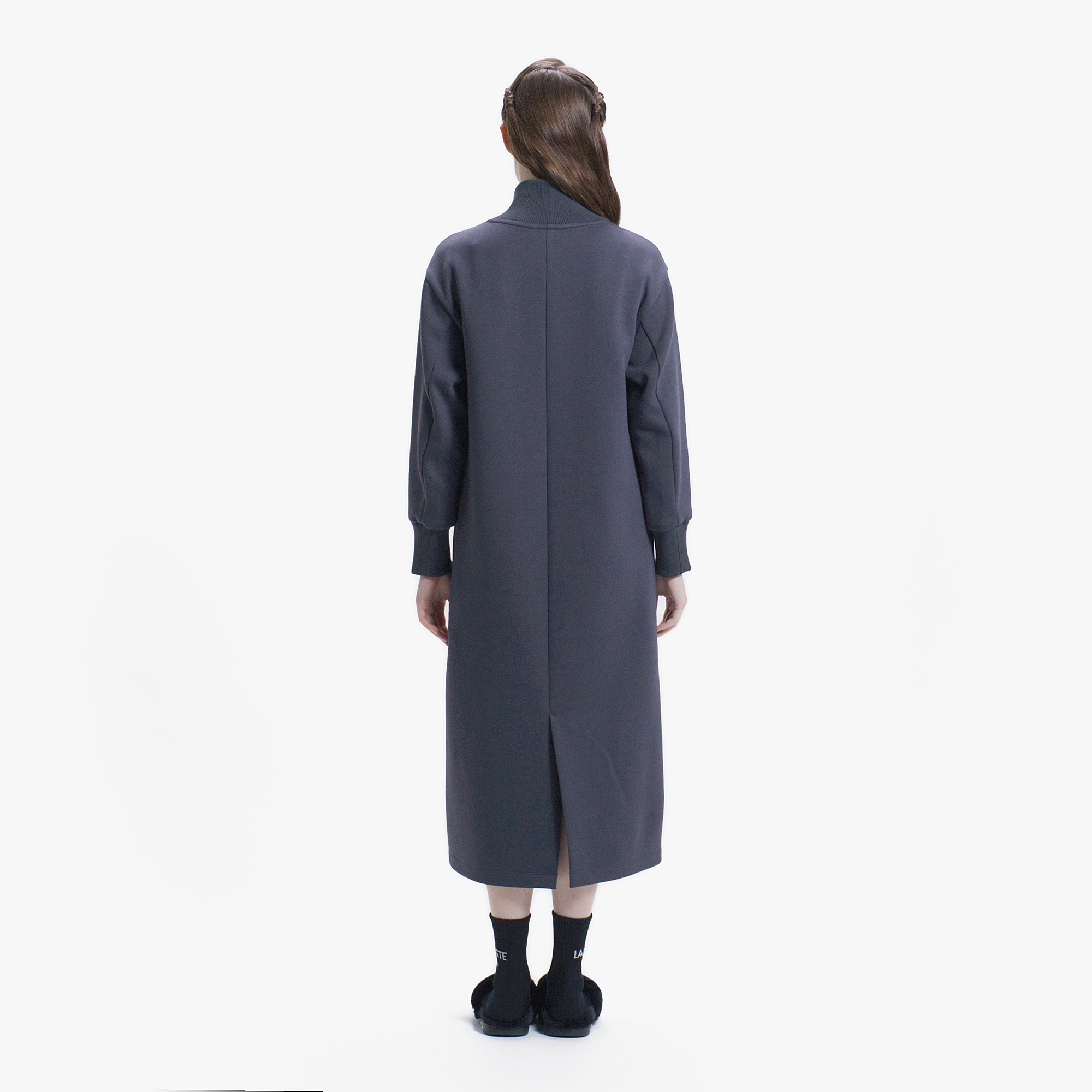 ハーフジップ ダンボールニット ロングワンピース