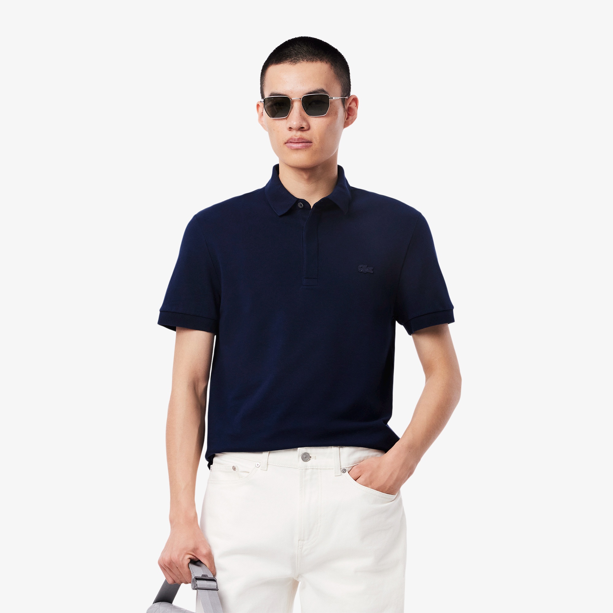 【新品・タグ付】LACOSTE レギュラーフィット ポロシャツ 刺繍 L程度 LACOSTE レギュラーフィット ポロシャツ グレー 襟ワニ｜Yahoo