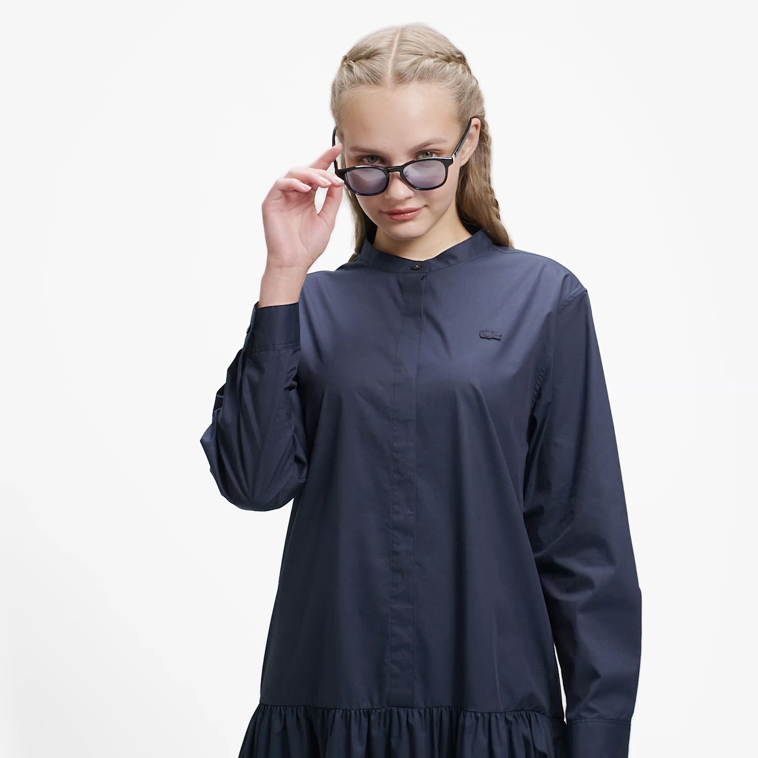 バンドカラーロングシャツドレス