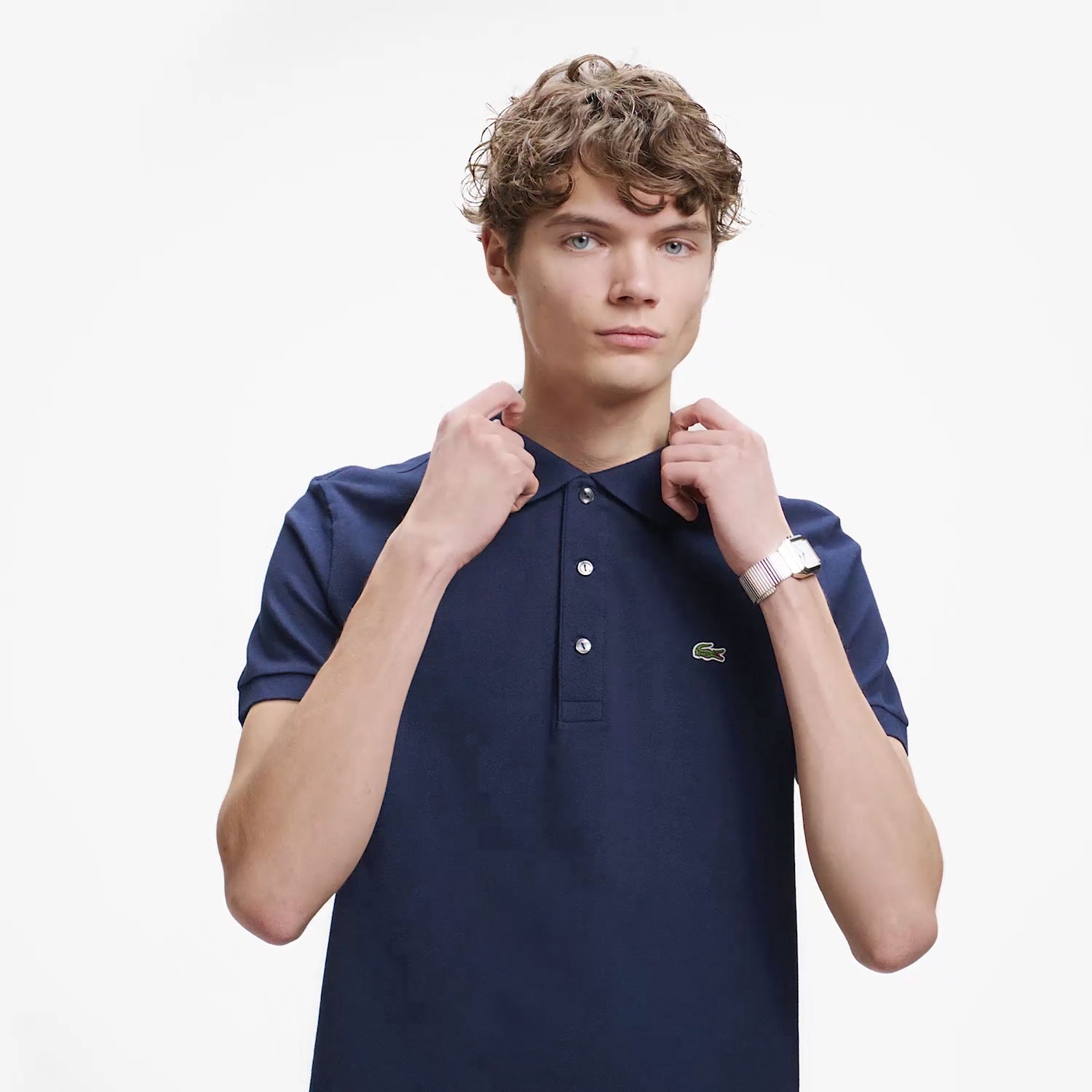 スリムフィットソリッドポロシャツ (半袖)