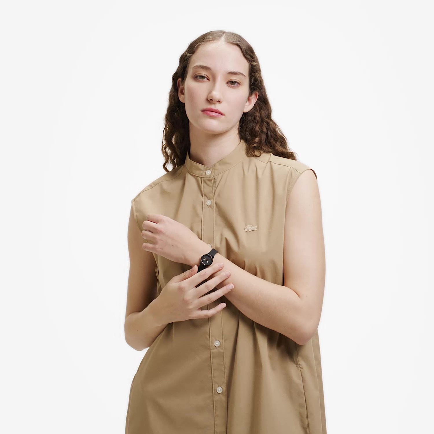 Aラインノースリーブシャツドレス