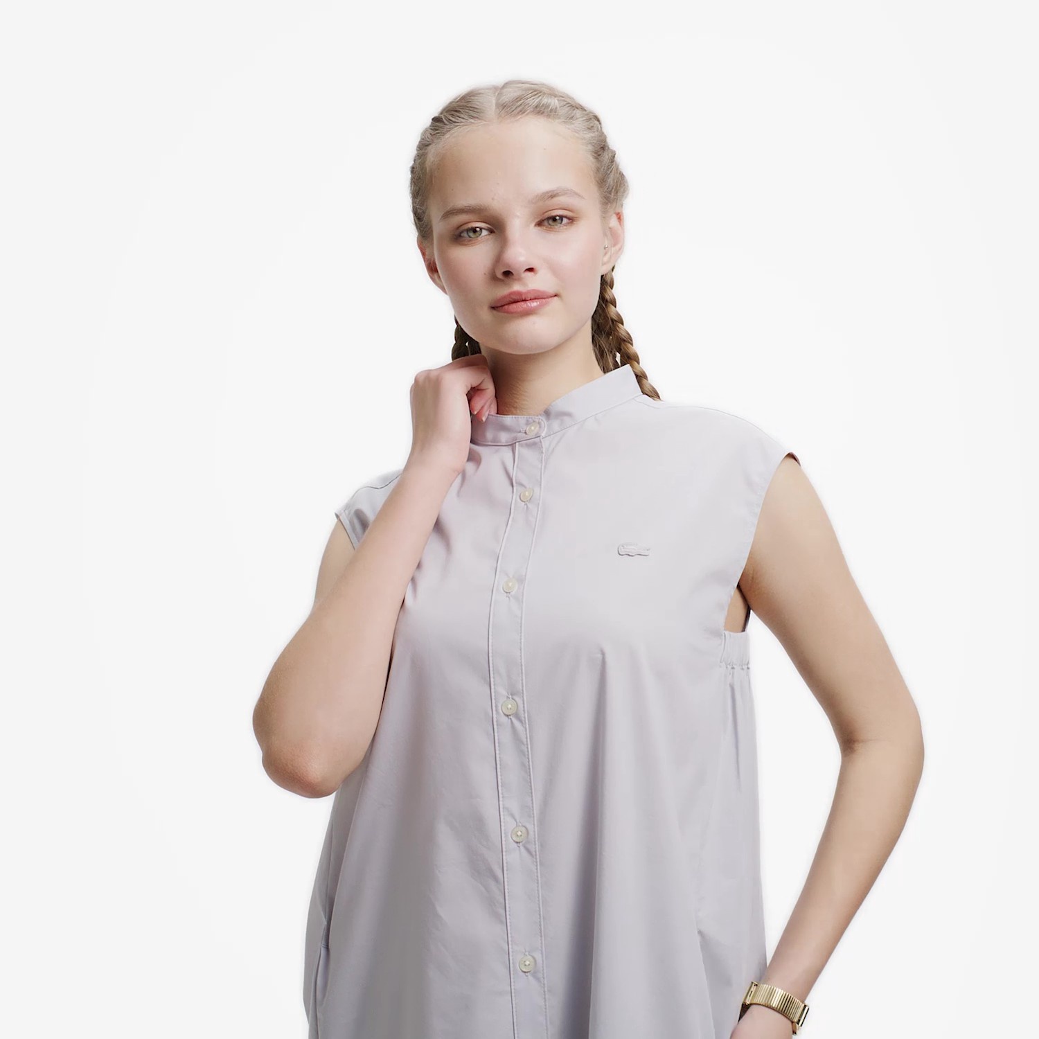 Aラインノースリーブシャツドレス