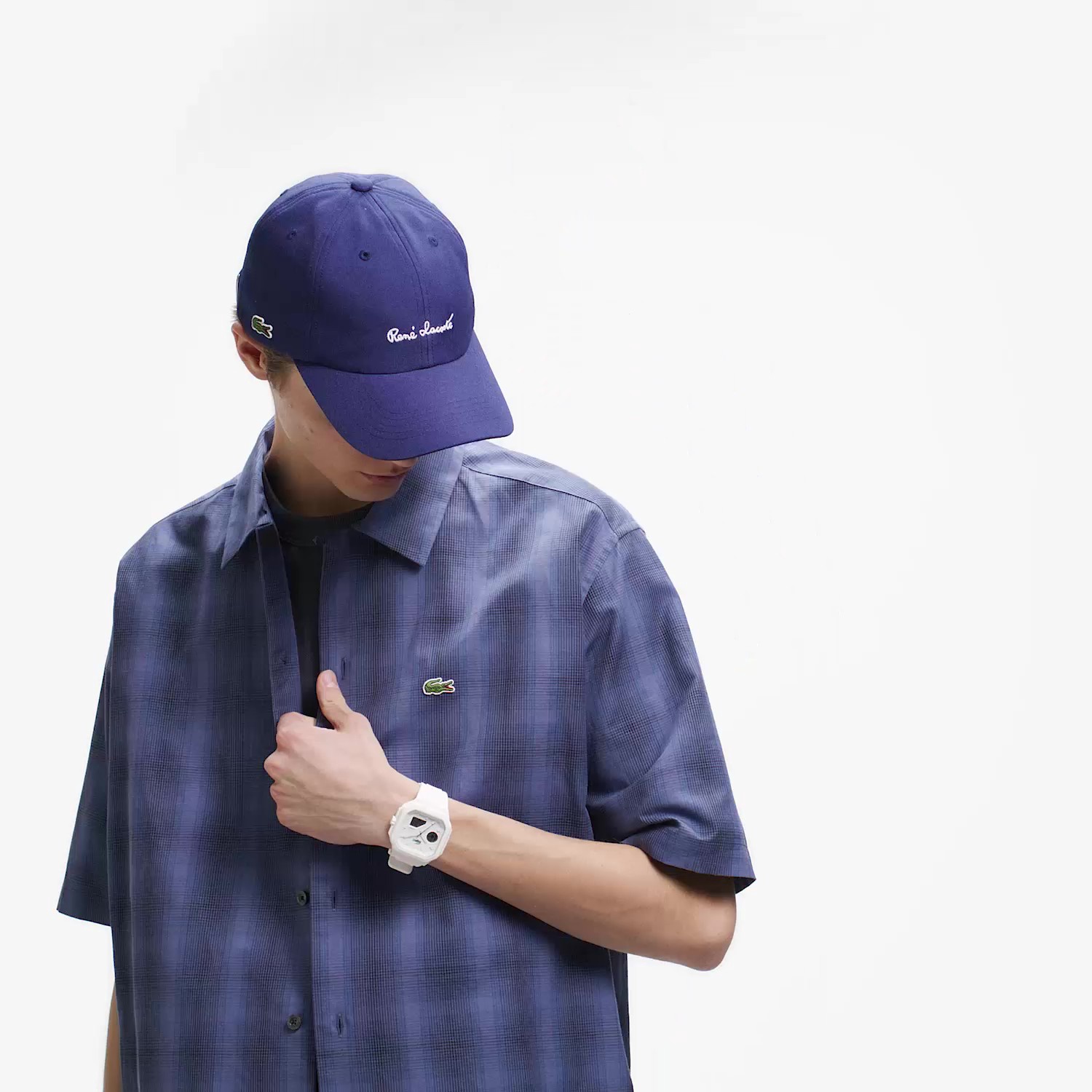 リネンブレンドオープンカラーオンブレチェックシャツ