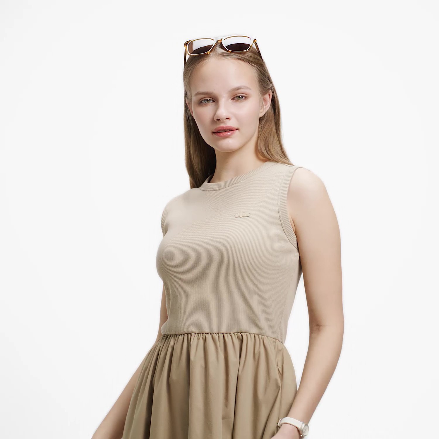 異素材コンビノースリーブドレス