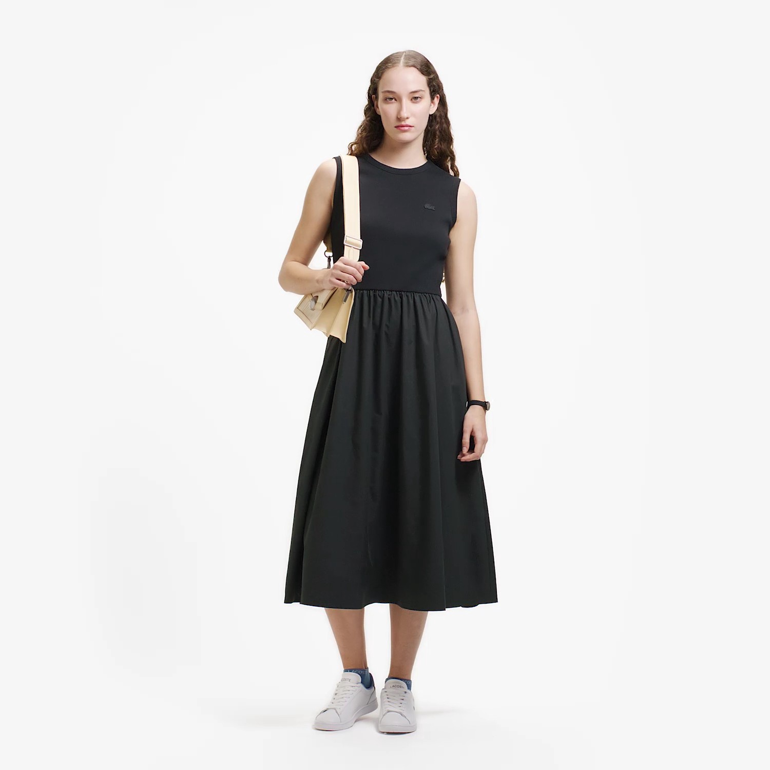 異素材コンビノースリーブドレス