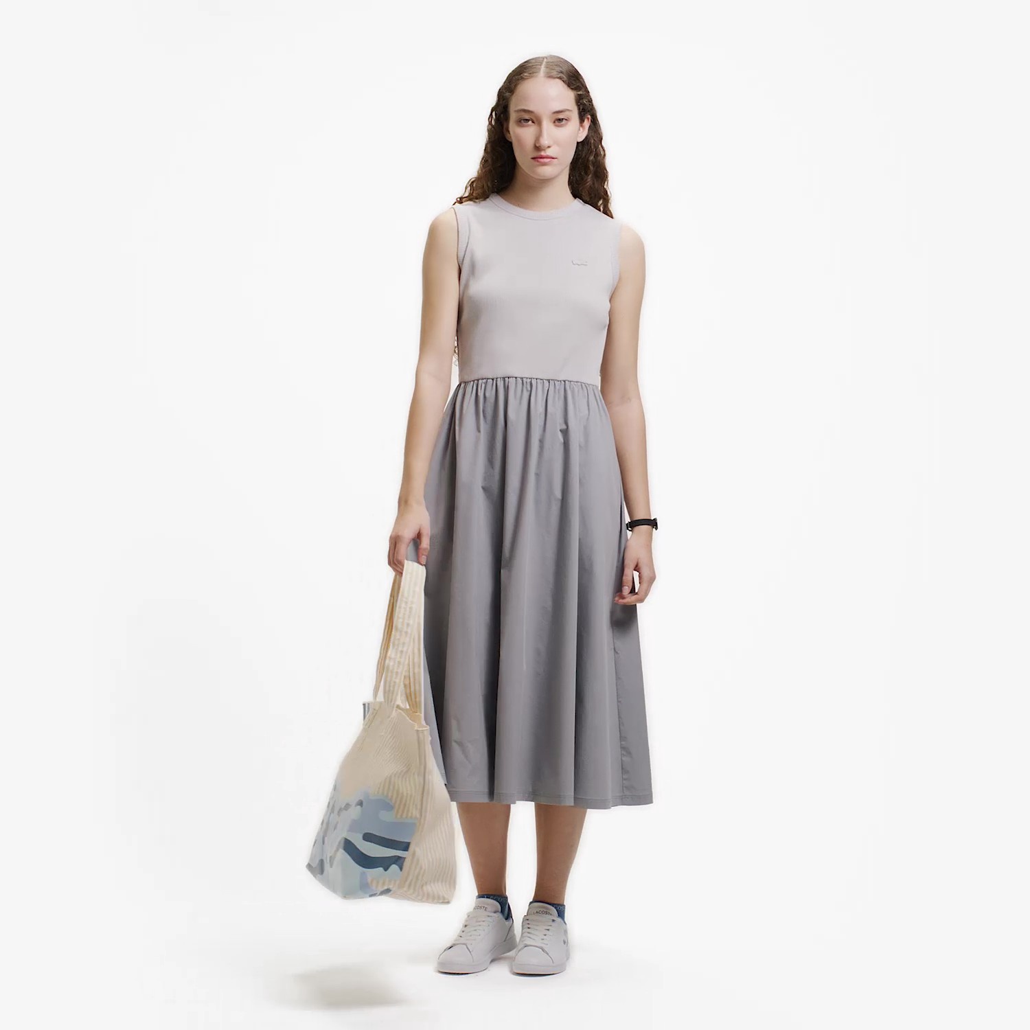 異素材コンビノースリーブドレス