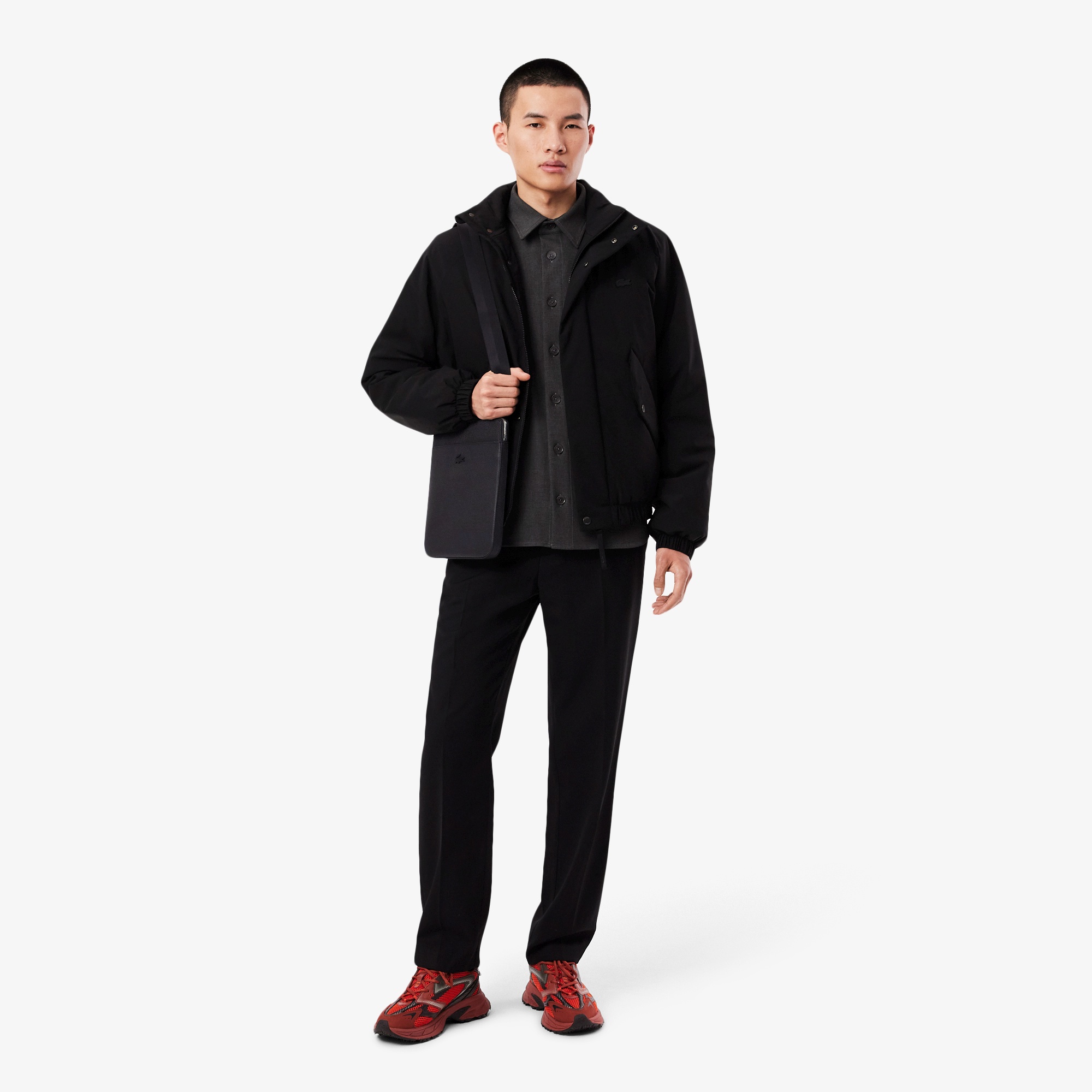極美品！■LACOSTE■ラコステ■レザー　スタジャン　ブラック×ブラック　48 ラコステ LACOSTE ウールバーシティジャケット（ブラック