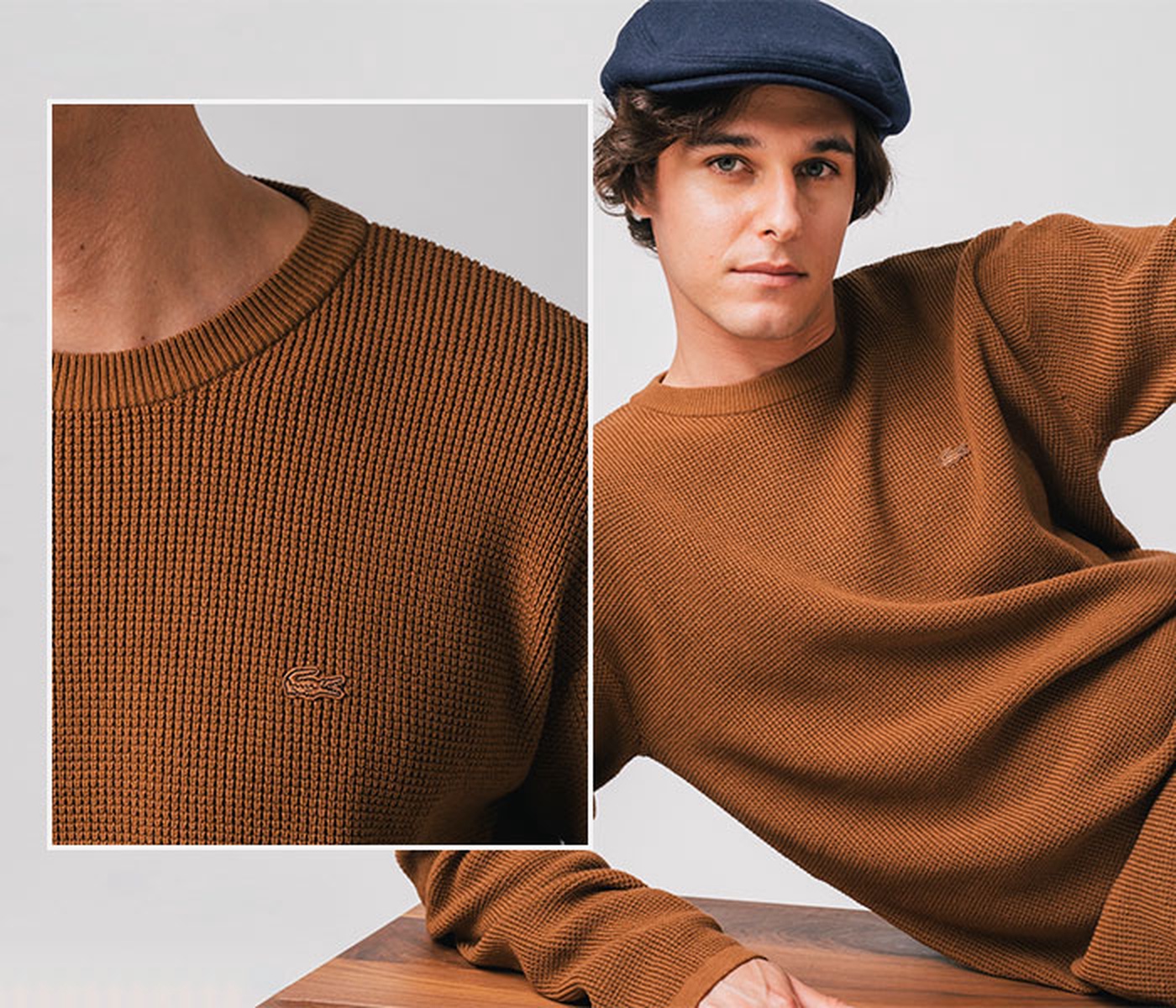 美品 90s OLD LACOSTE ワッフル ニットニット 袖切替 中綿 美品 90s OLD LACOSTE ワッフル ニットニット 袖切替 中綿